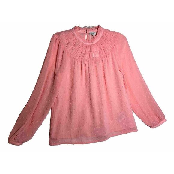 J. Crew Clip-dot smocked top Item BO348 Size XS Pink Original Price $90    Ee - Picture 1 of 8